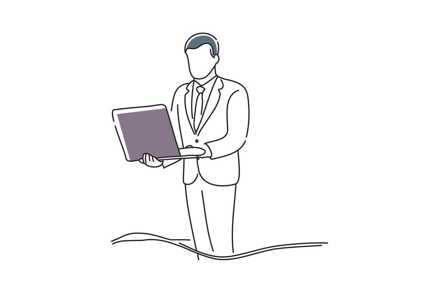 Futuristic Concept Data Center Chief Technology Officer Holding Laptop, doodle continuous line art vector