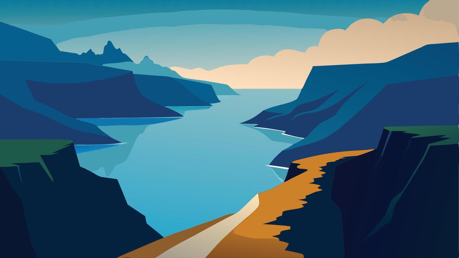 Trekking to Sorvagsvatn lake, Vagar, Faroe Islands, Denmark, Europe. Beauty of nature concept background. flat vector
