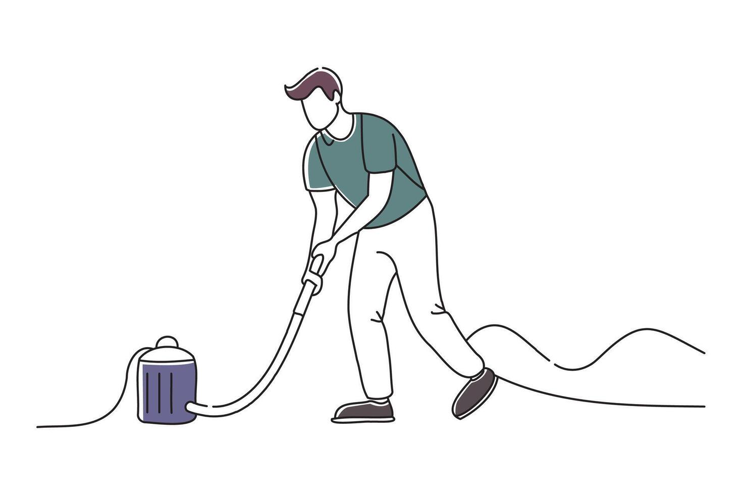 man undergoing housekeeping training, doodle continuous line art vector
