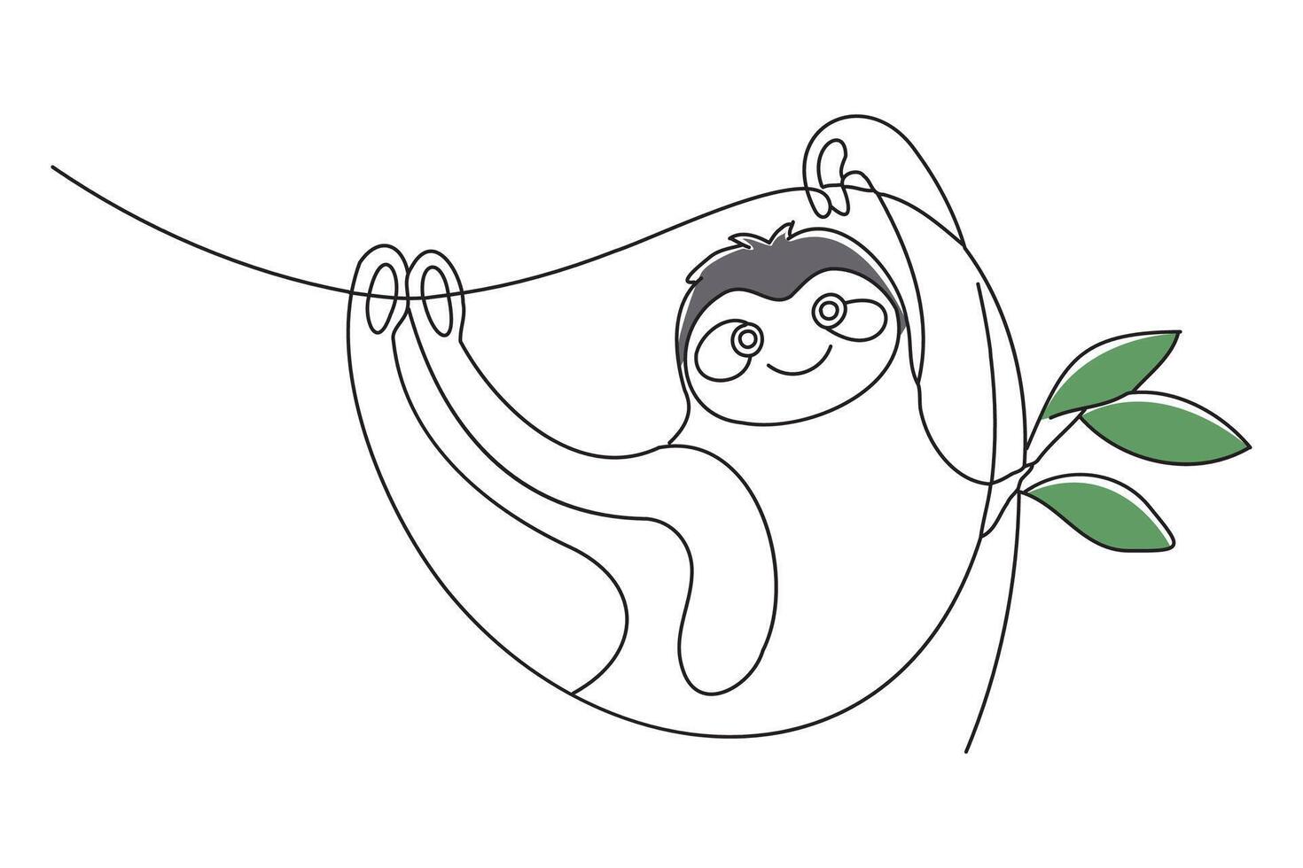 A sloth peacefully hanging on a tree branch surrounded by lush green leaves vector