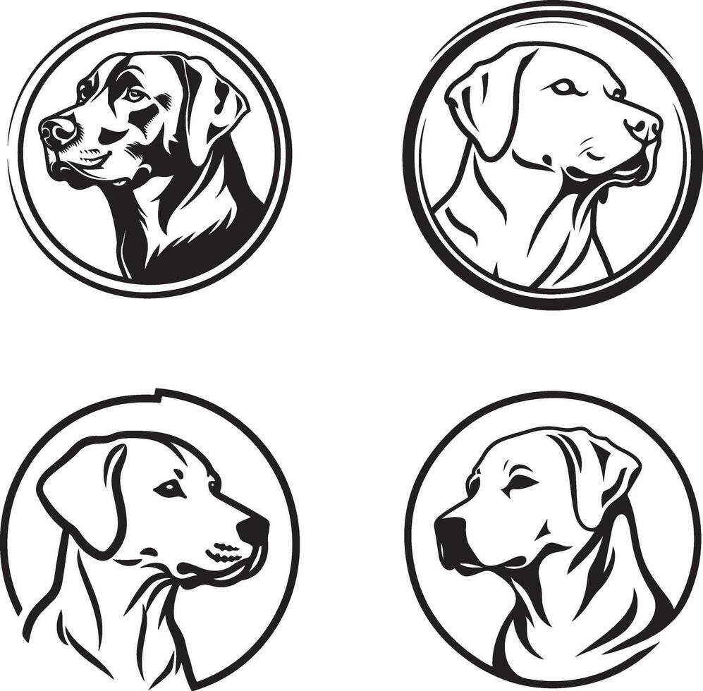 Labrador retriever circle logo design, black and white shape vector