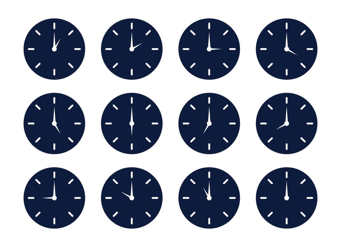 Set of clock different time icon . zone hour office alarm isolated vector