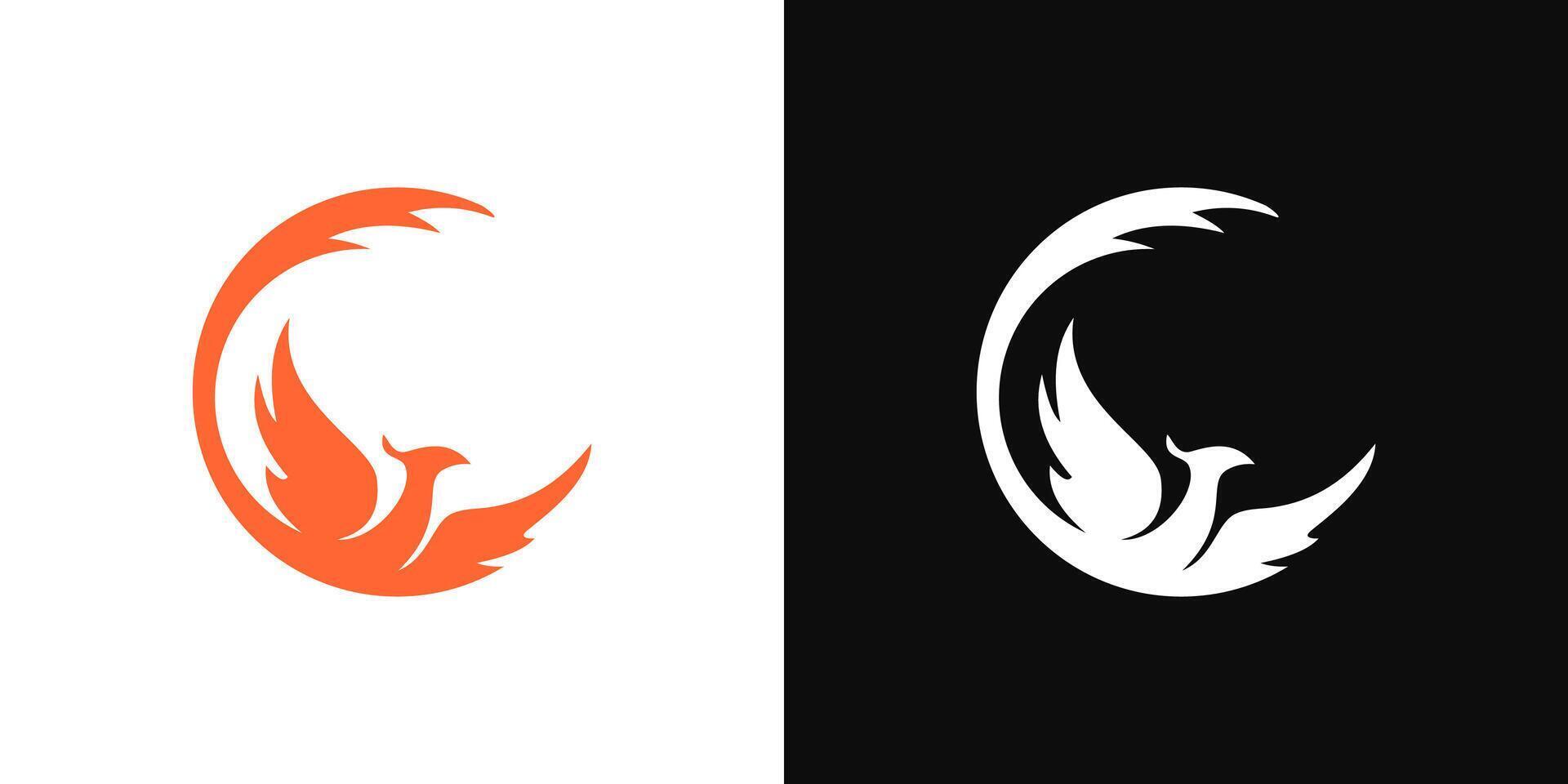 Phoenix circle fire icon logo abstract silhouette design isolated vector