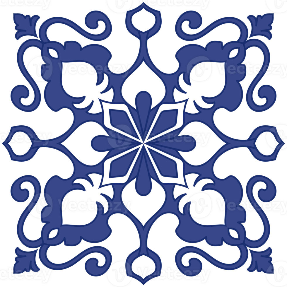 Blue patterns on ceramics, tiles, abstract patterns of flowers. png