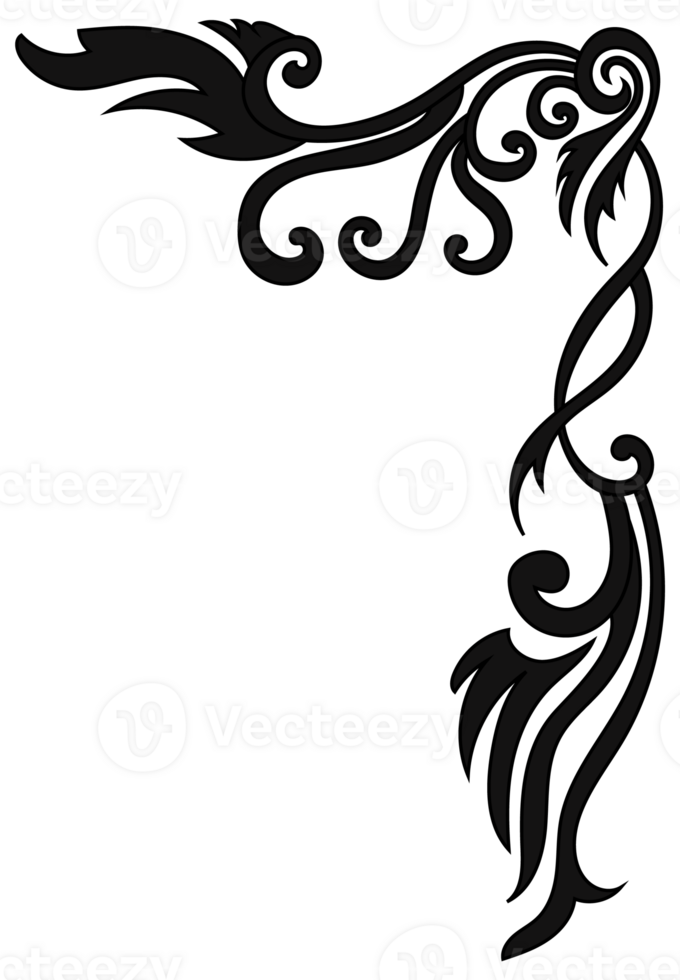 Thin line vintage corner. Medieval period of the Victorian dynasty. Fancy black monogram frame design element abstract icon collection Flower simple symbol png