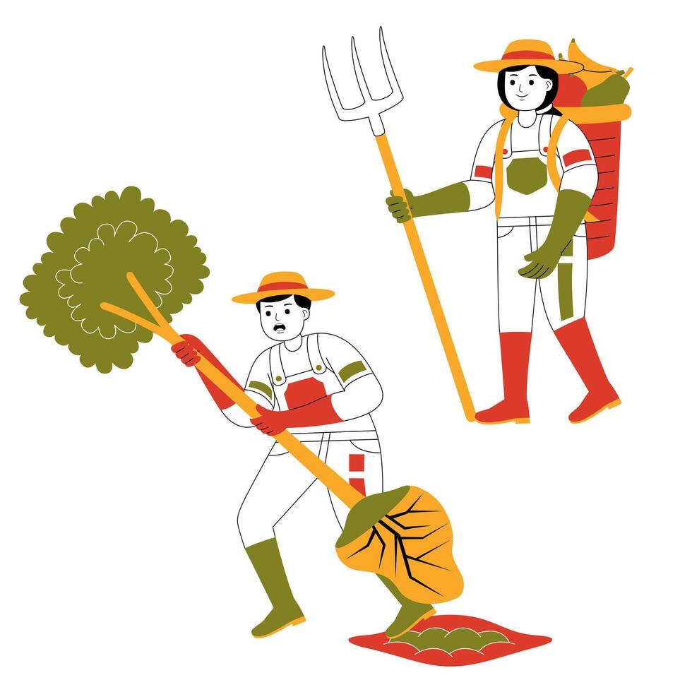 happy couple farming and garden flat illustration vector