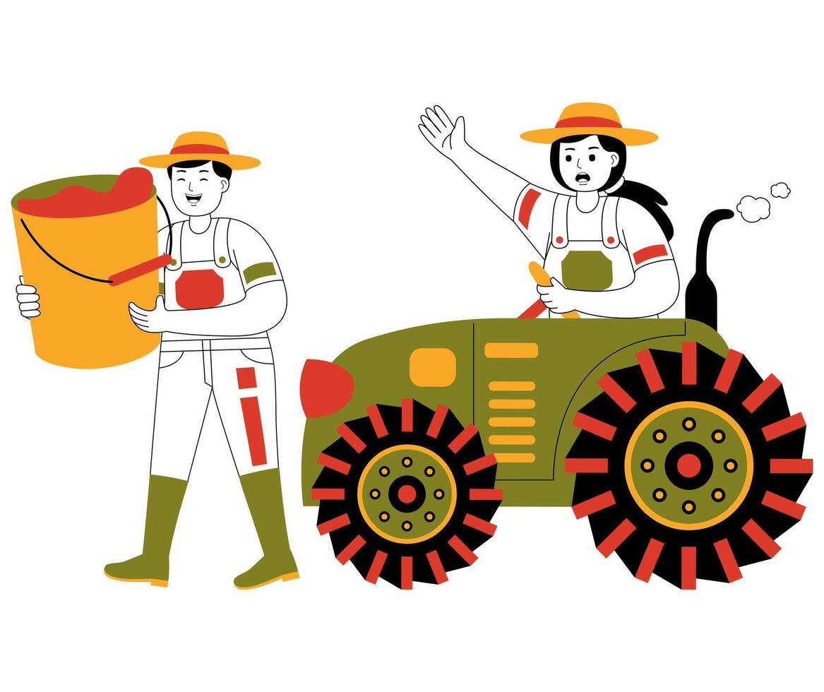 happy couple farming and garden flat illustration vector
