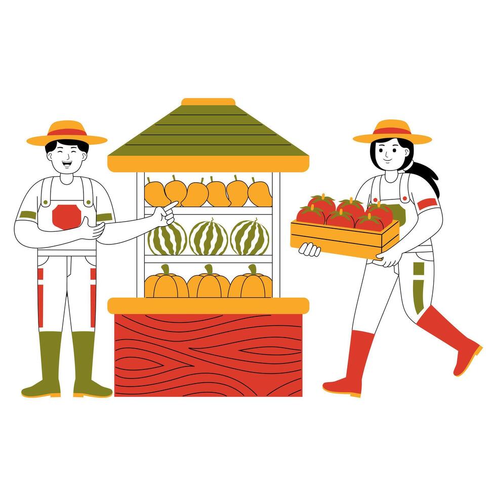 happy couple farming and garden flat illustration vector