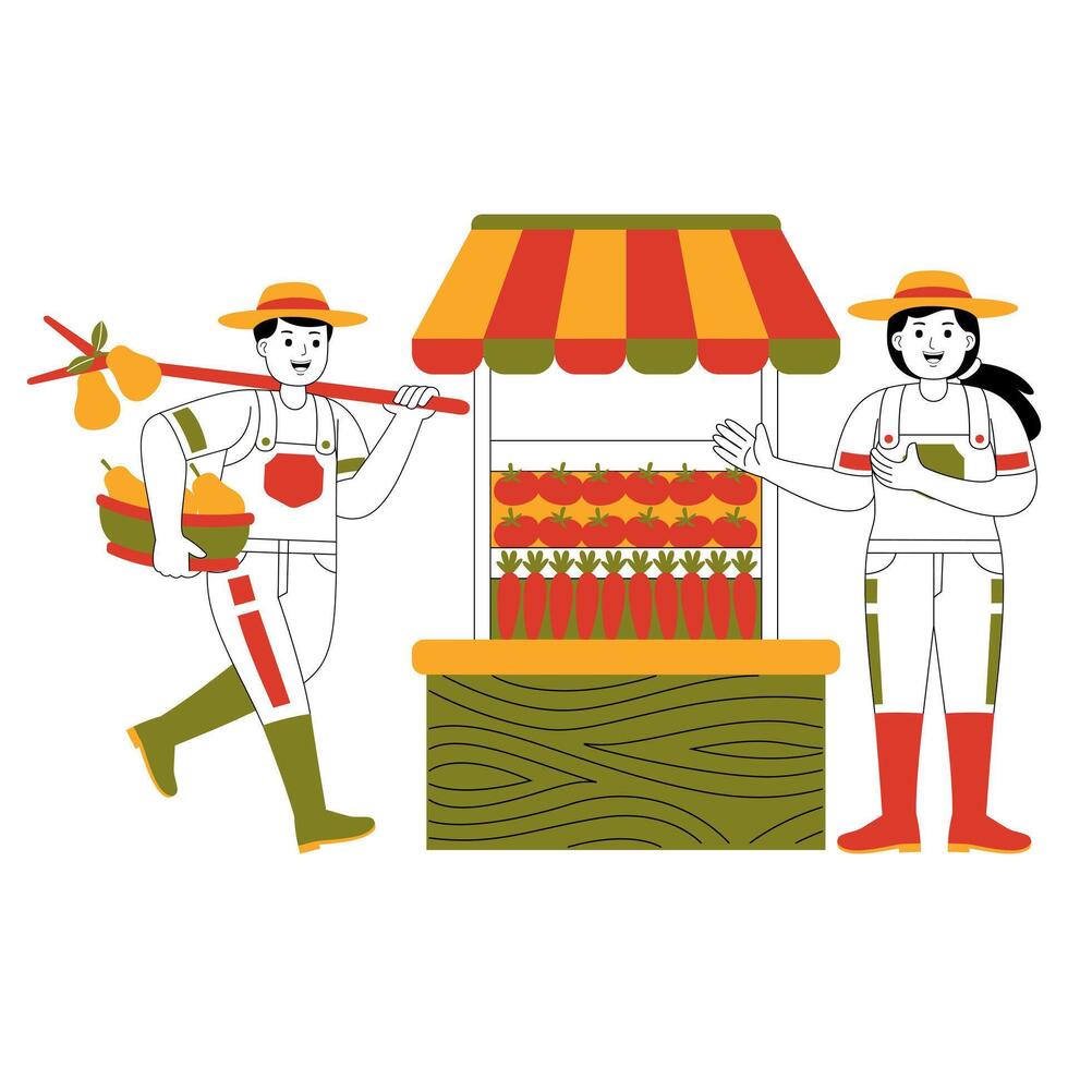happy couple farming and garden flat illustration vector