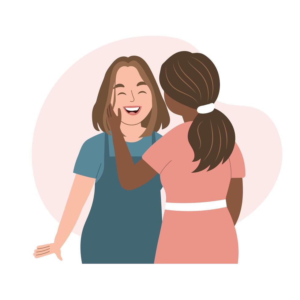 Couple of lovers. The girls hug. Friendship, support and love concept. Illustration vector
