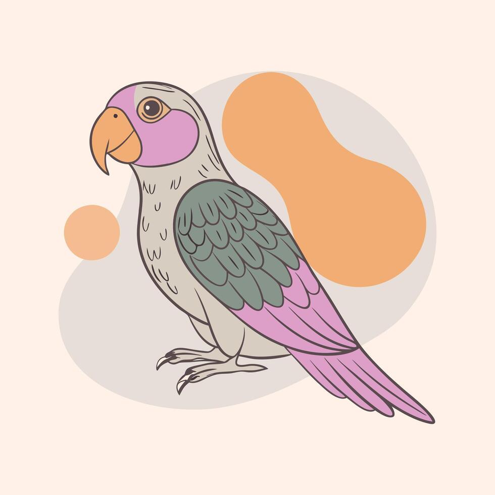Hand-drawn contour tropical parrot on a background of abstract shapes. Line art, doodle. Illustration, poster, postcard. vector