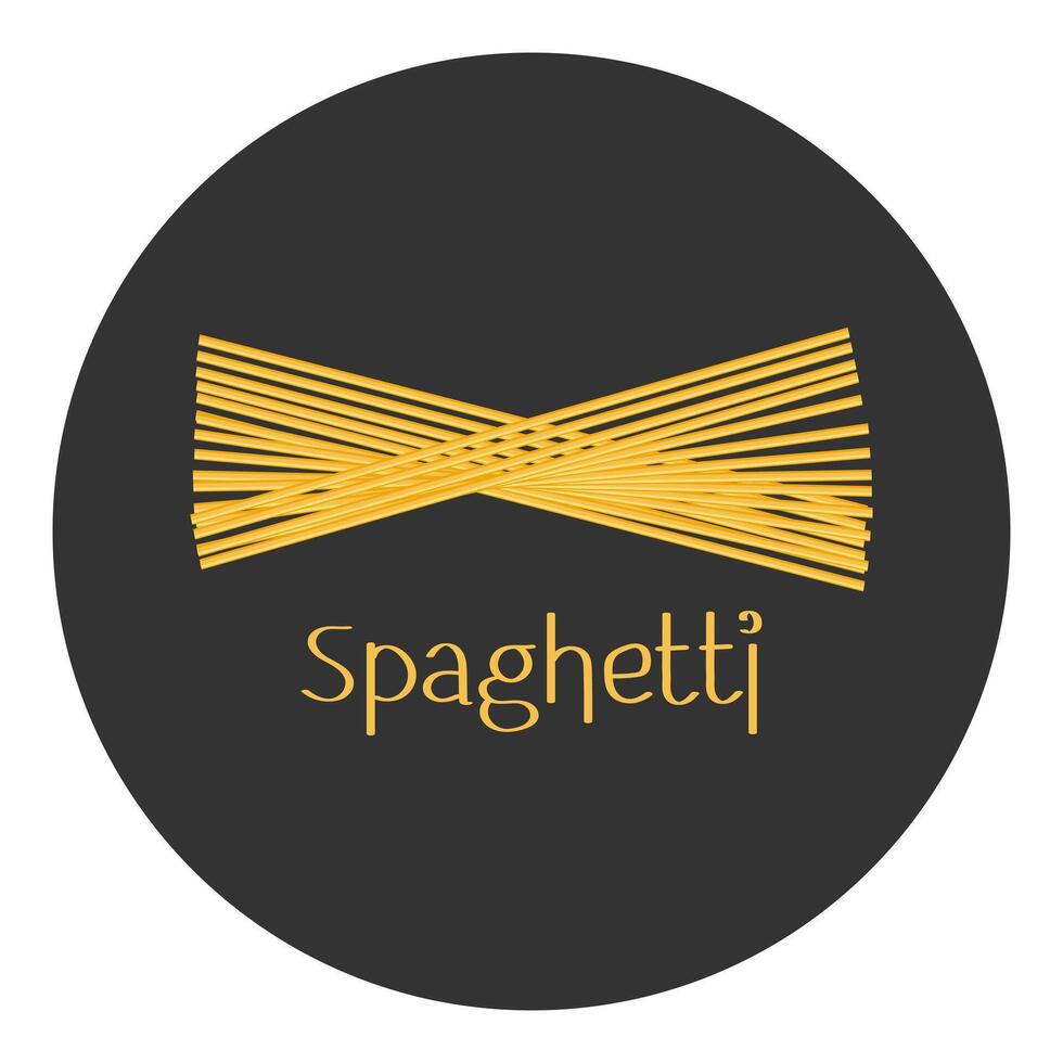 Lettering Spaghetti and a pile of spaghetti on a dark background. Food logo, restaurant menu. vector
