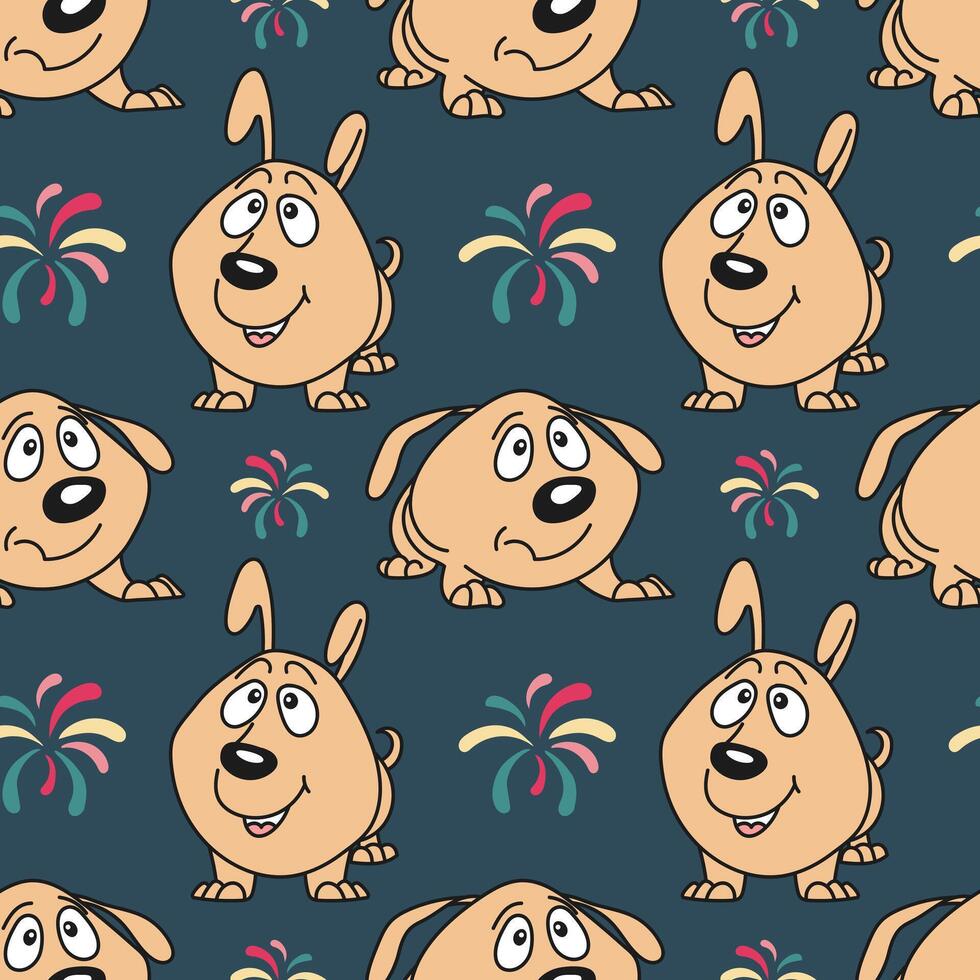 Seamless pattern, funny comical dogs on a blue background. Baby background, textile, print vector