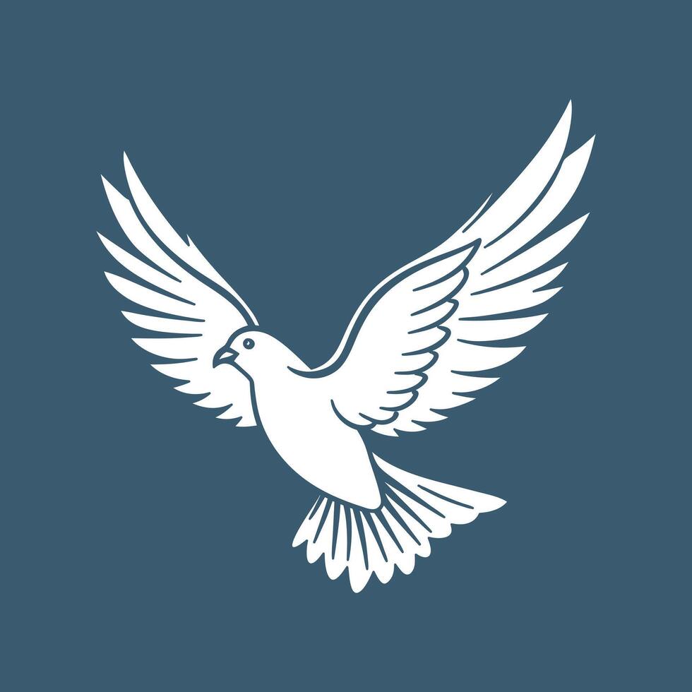 Silhouette of a white dove on a blue sky background. Illustration. vector