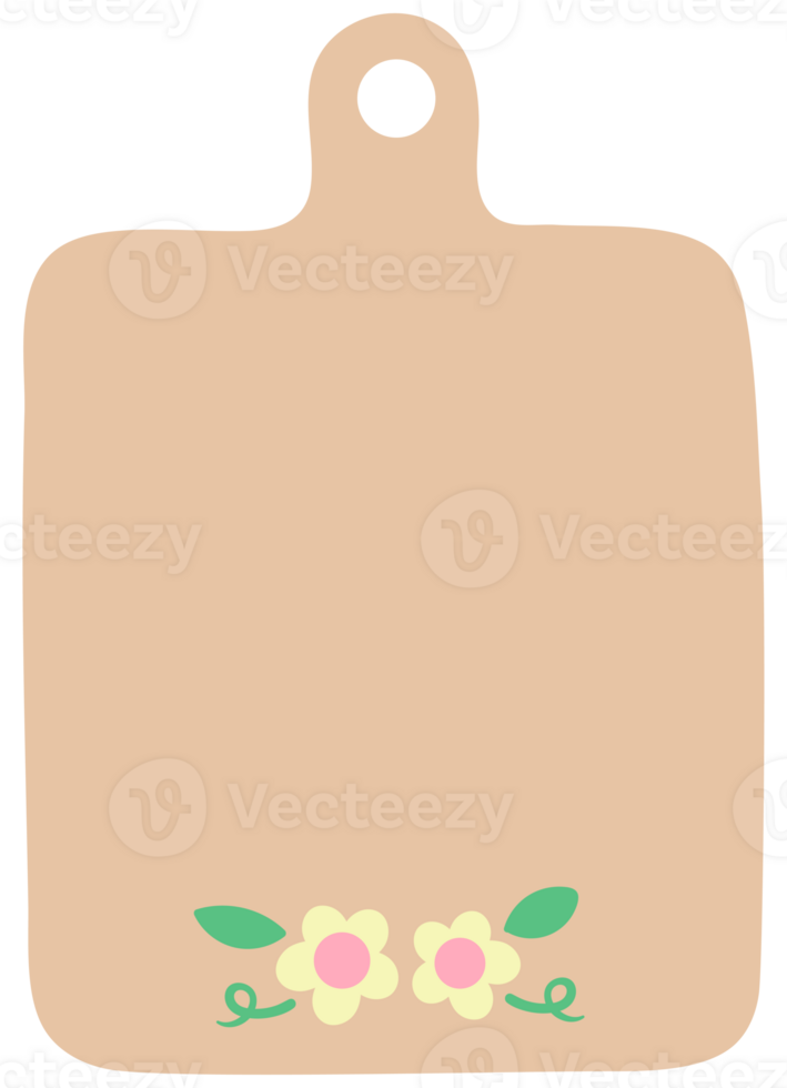 Cute cooking kitchenware in Children Style Cartoon illustration wooden cutting board png