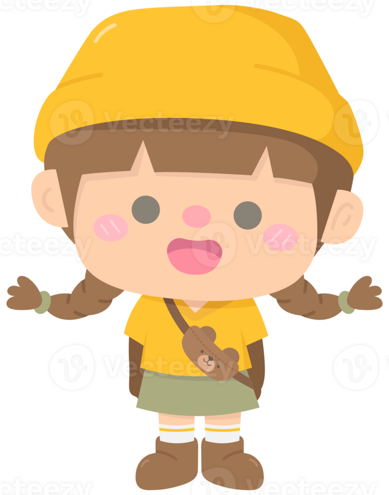 Cute happy autumn element in Children Style Cartoon illustration autumn girl png