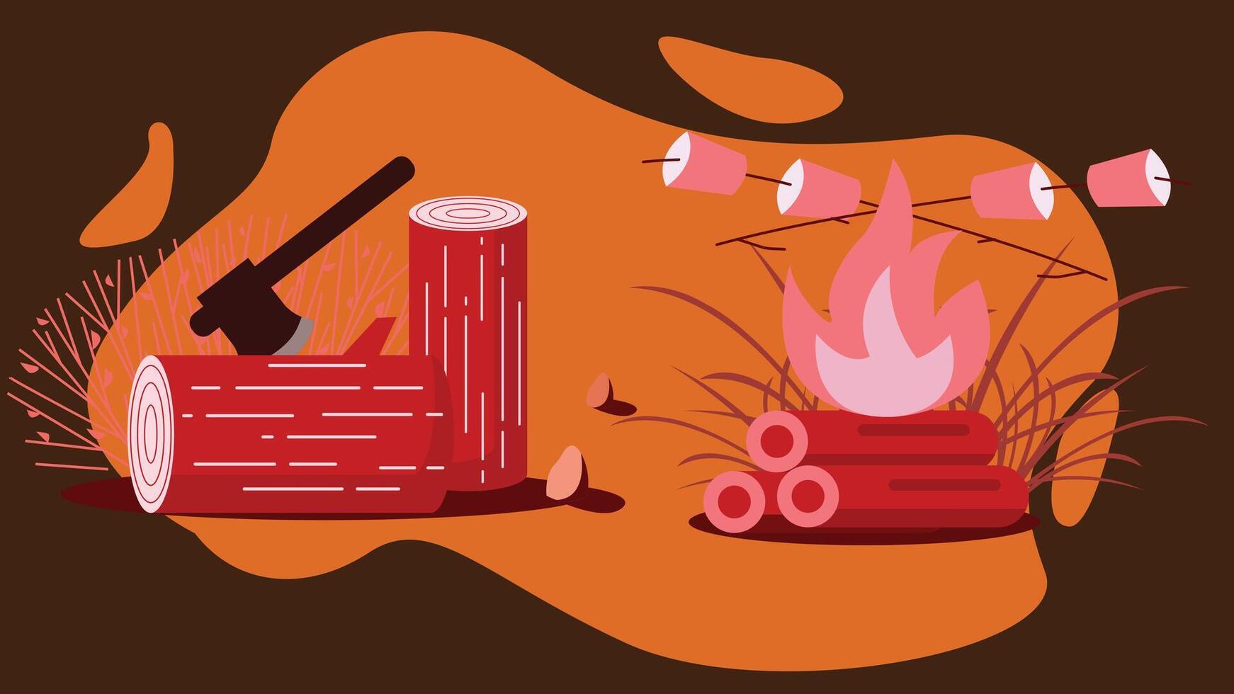 Camping in nature in a campsite illustration elements vector