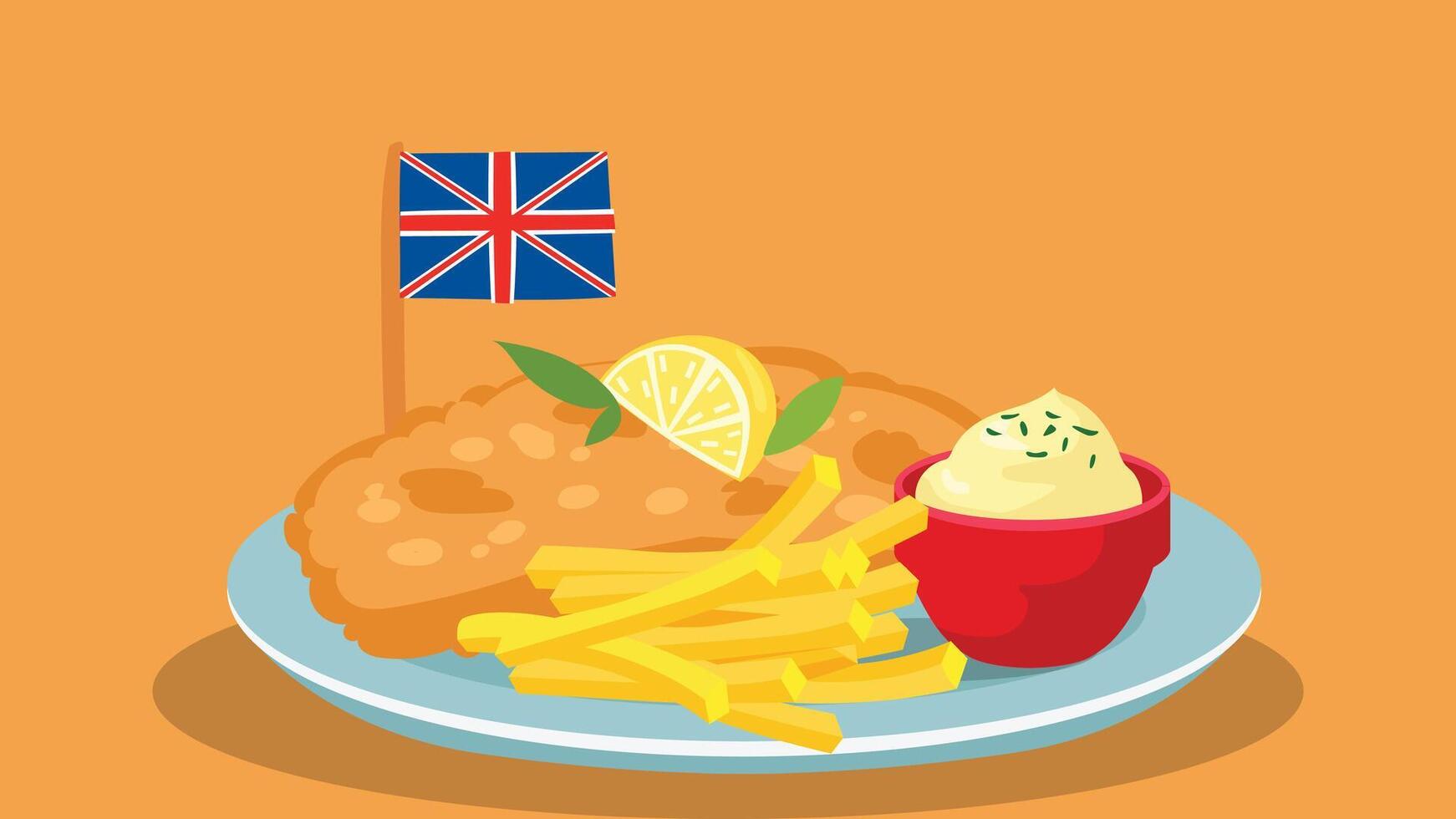 British launch fish and chips dish illustration vector