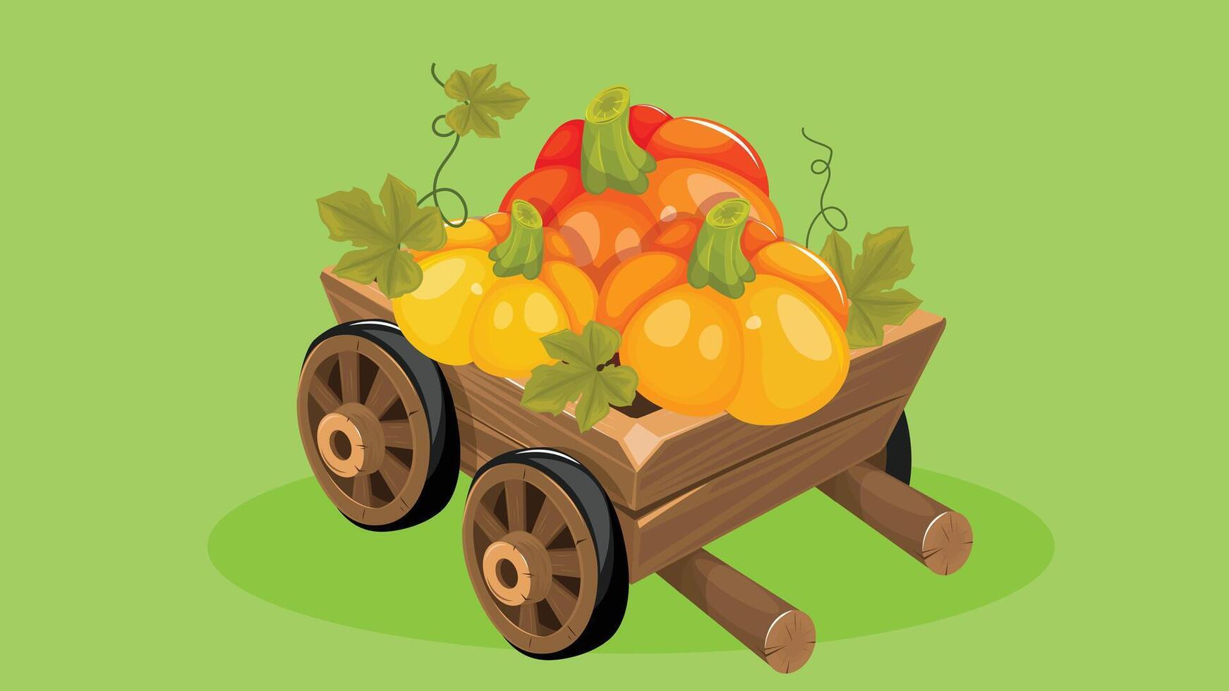 Pumpkin plants in a farming cart illustration vector