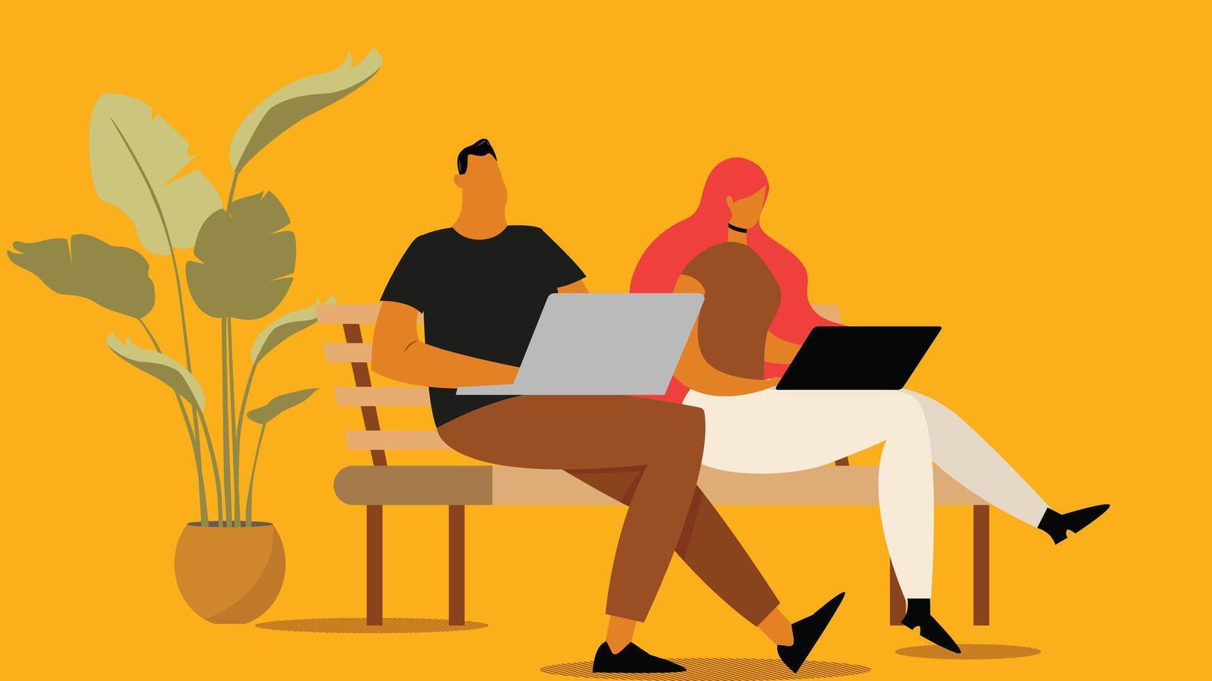 Employee and freelancer working on laptop for task delivery concept illustration vector