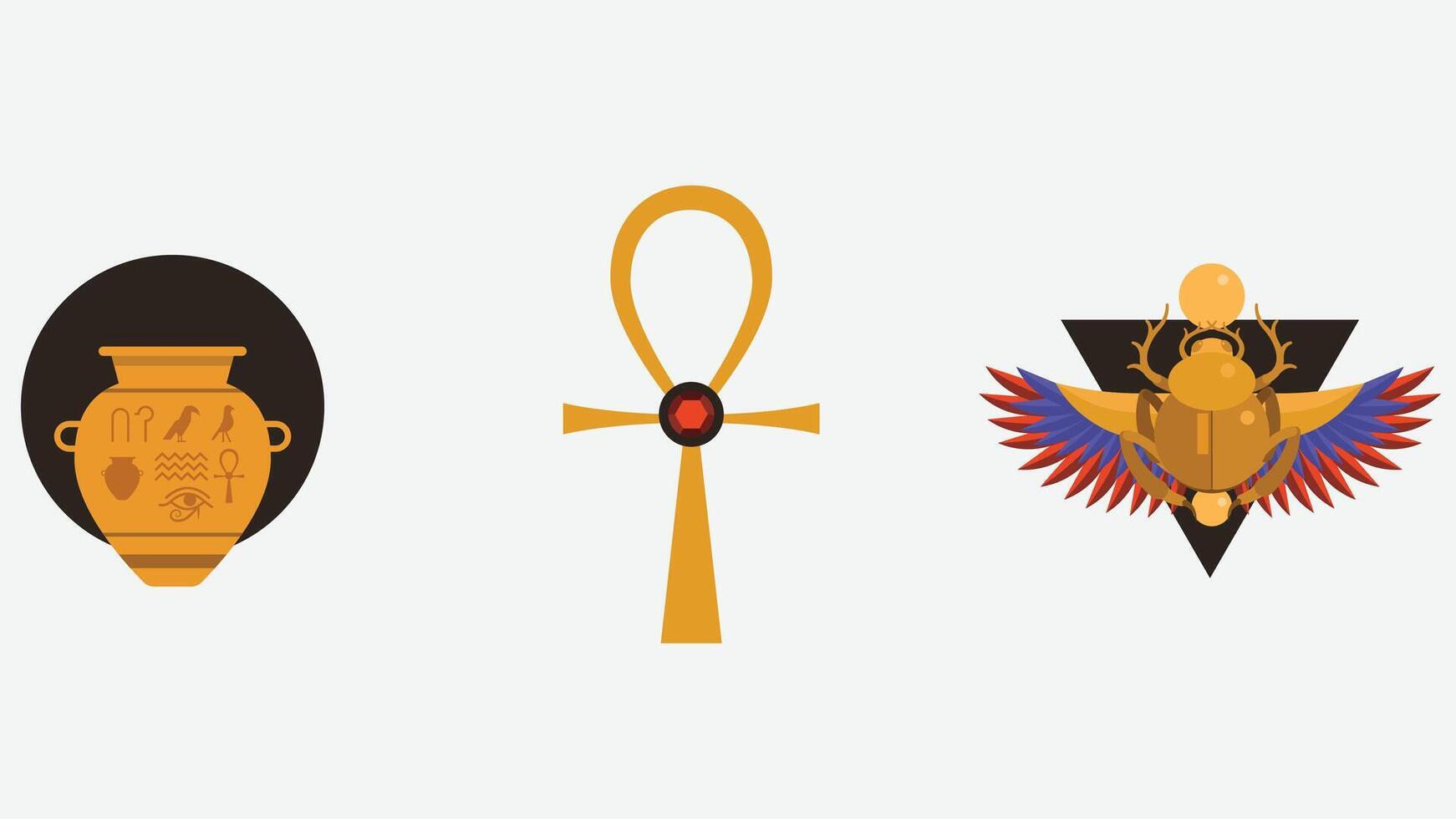 Egyptian Pharaonic monuments and symbols isolated illustration vector
