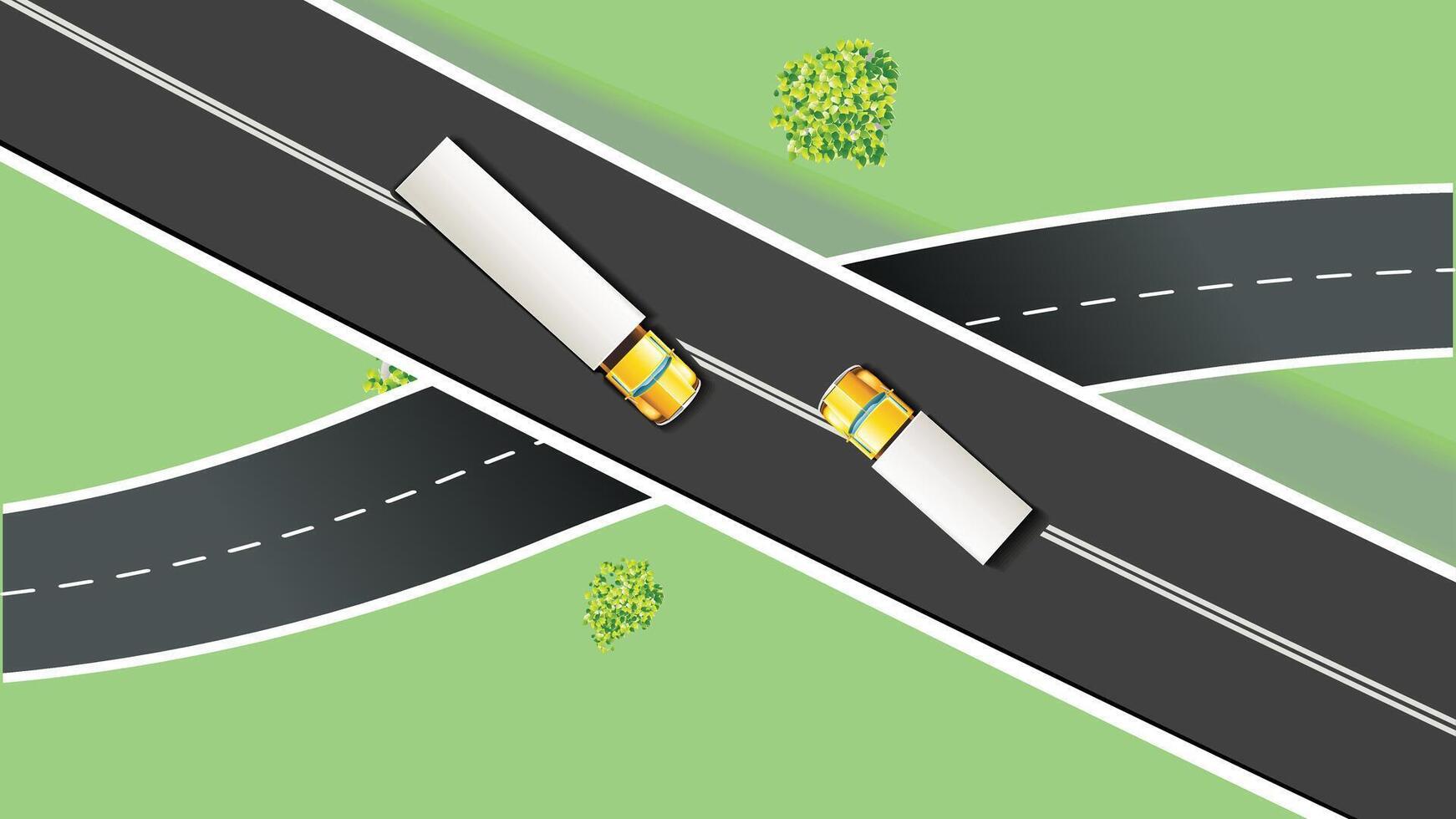 Inner city bridges with heavy trucks driving on them illustration vector