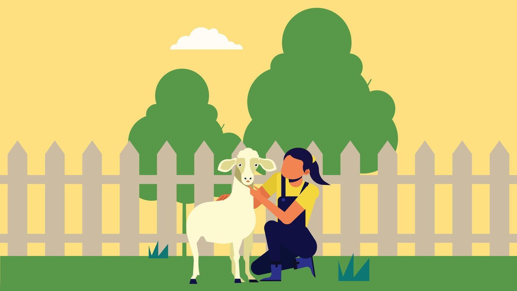 person in a farm field with nature trees background illustration vector