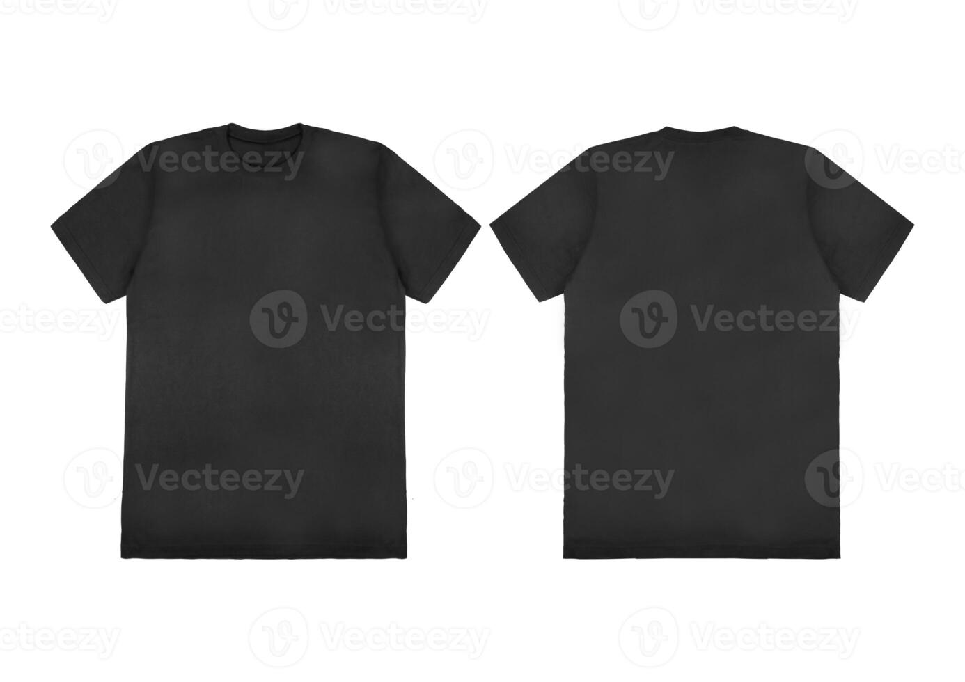 Blank t-shirt black template front and back view on white background. Short Sleeve mock-up photo