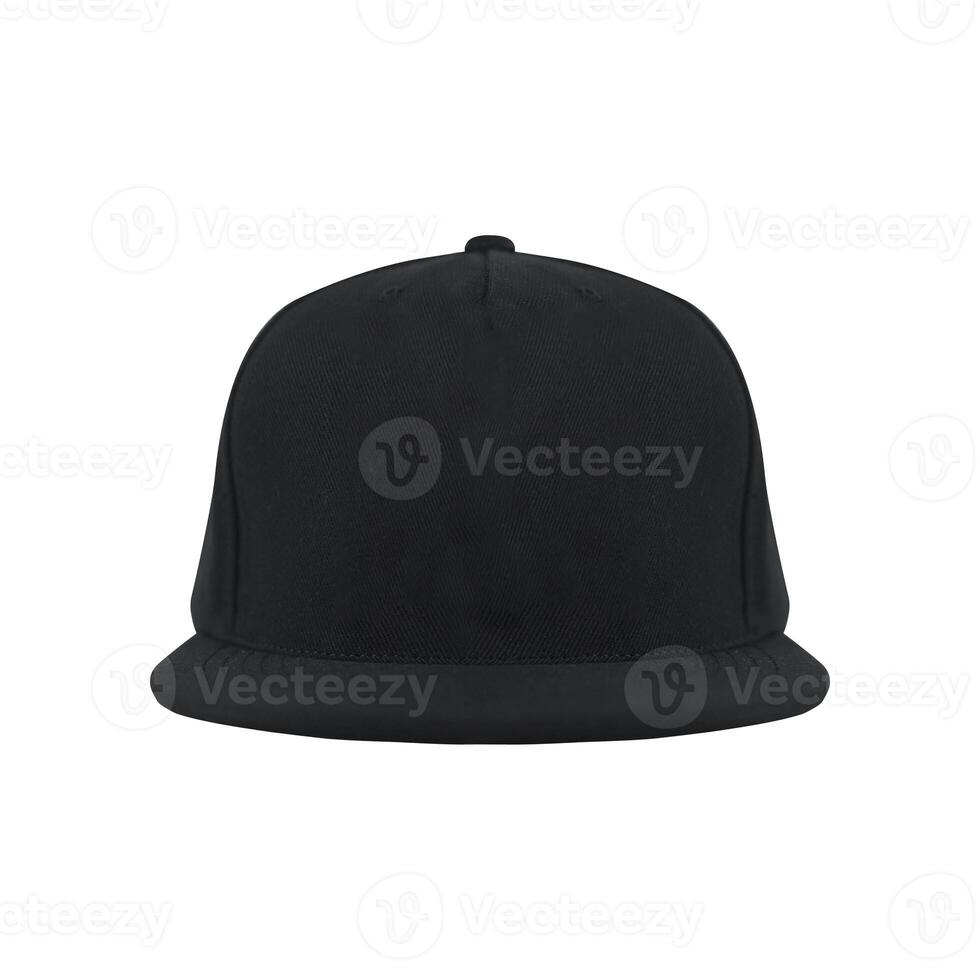 Black snapback caps mockup on a white background, front and back side. photo