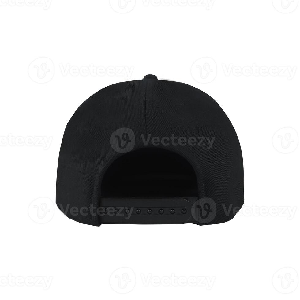 Black snapback caps mockup on a white background, front and back side. photo