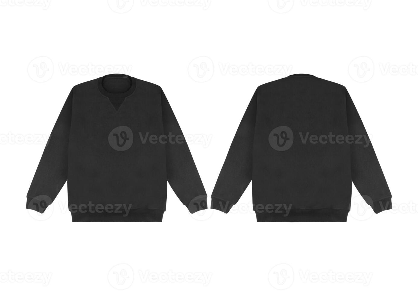 Blank sweatshirt color black template front and back view on white background. crew neck mock up photo