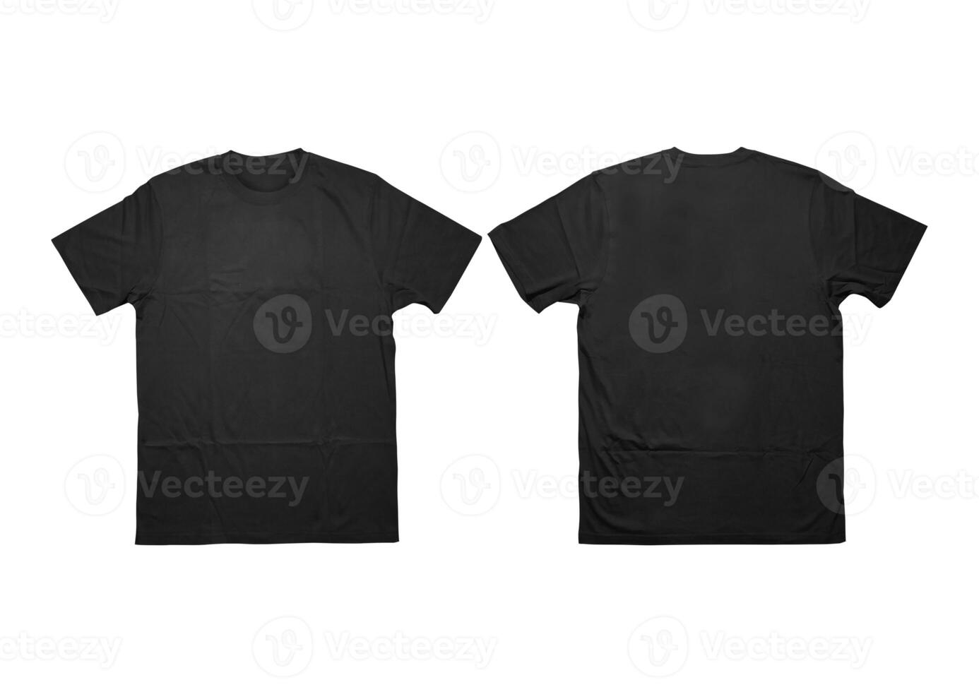 Blank t-shirt black template front and back view on white background. Short Sleeve mock-up photo