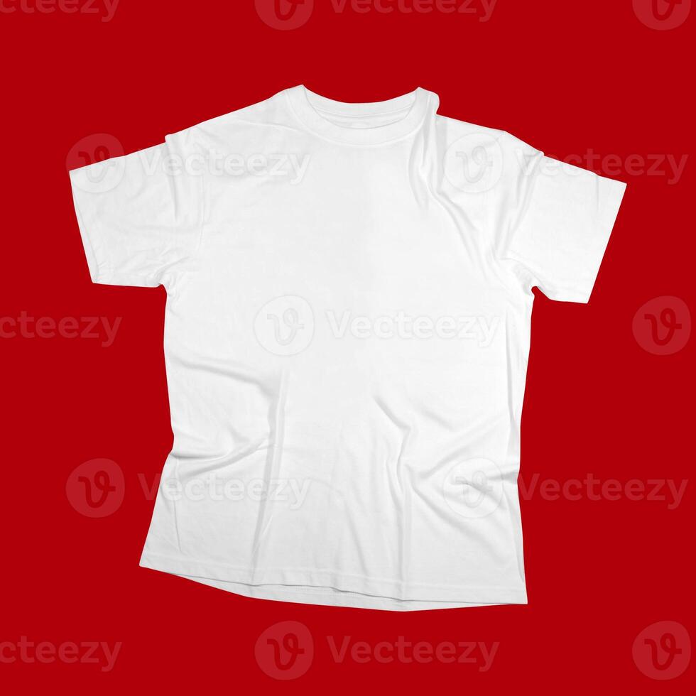 Blank t-shirt white template front and back view on white background. Short Sleeve mock-up photo