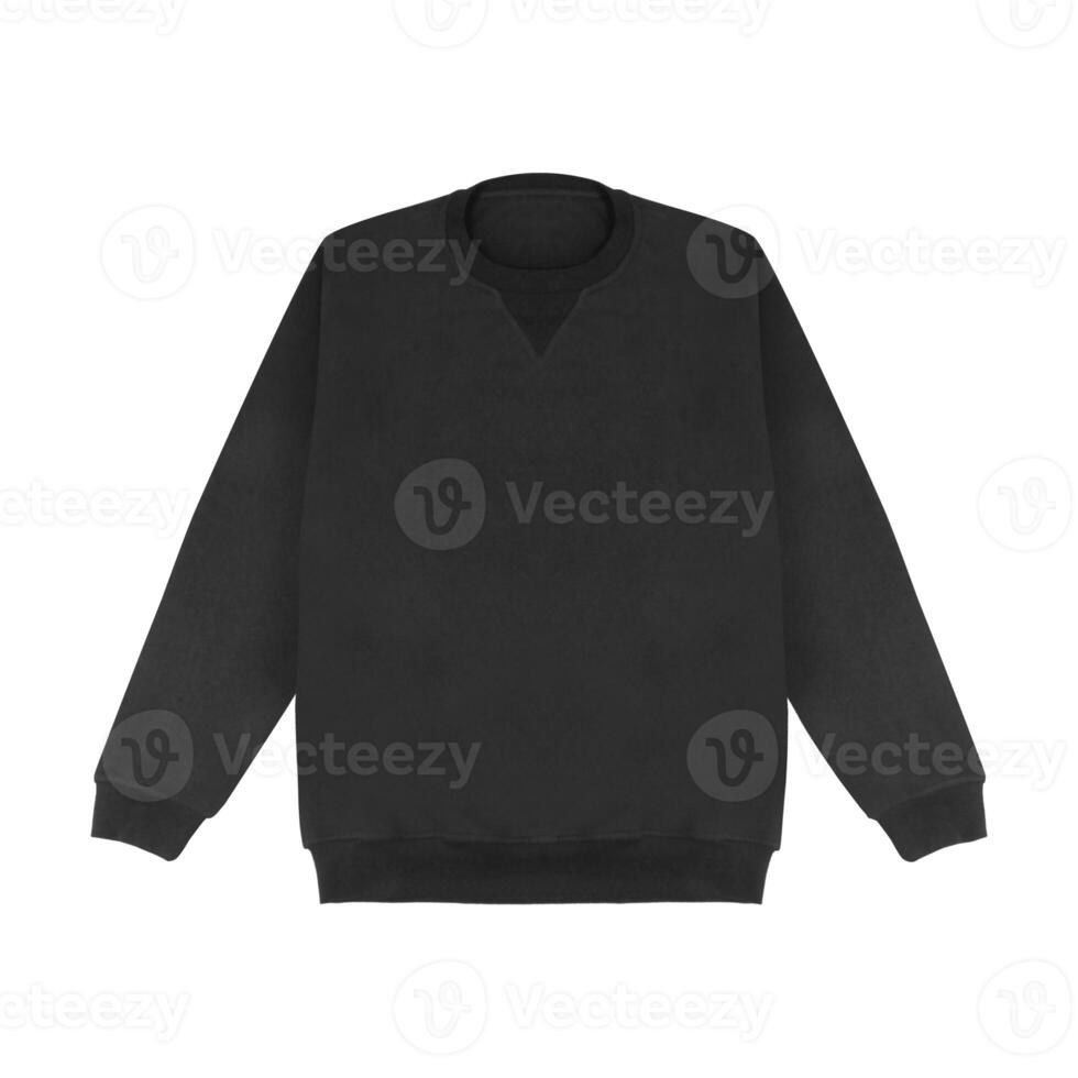 Blank sweatshirt color black template front and back view on white background. crew neck mock up photo