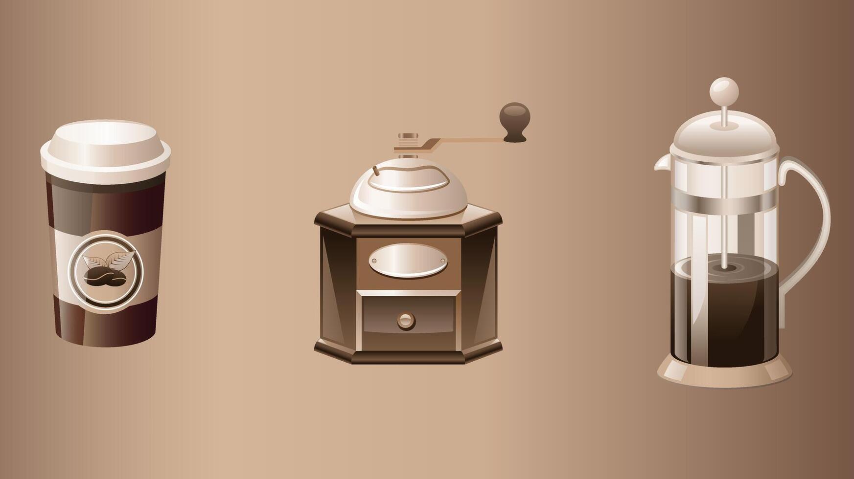 Coffee drinks, beans, and machines elements collection vector