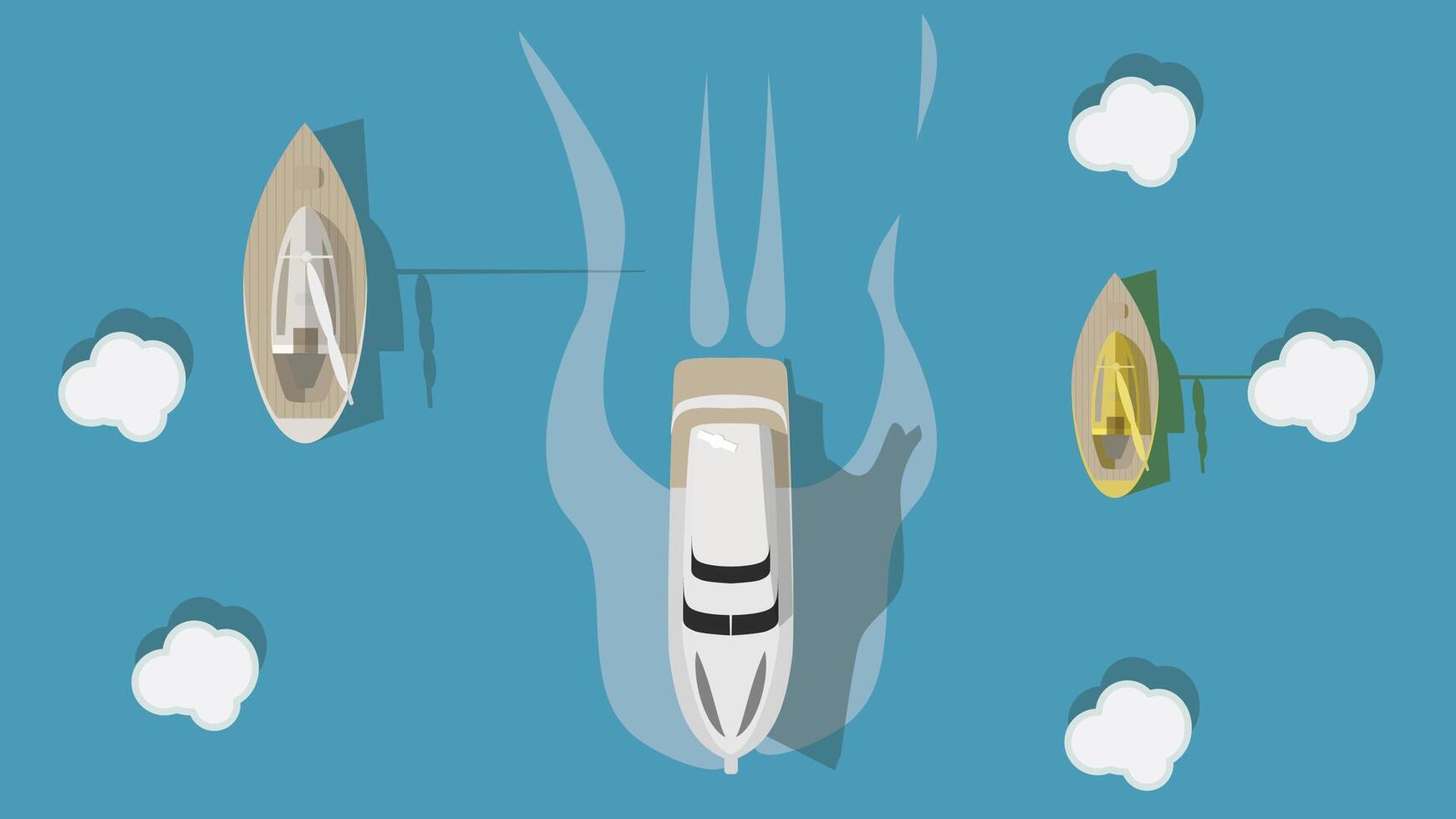 Top view Ships Transportation in the ocean with ocean background illustration vector