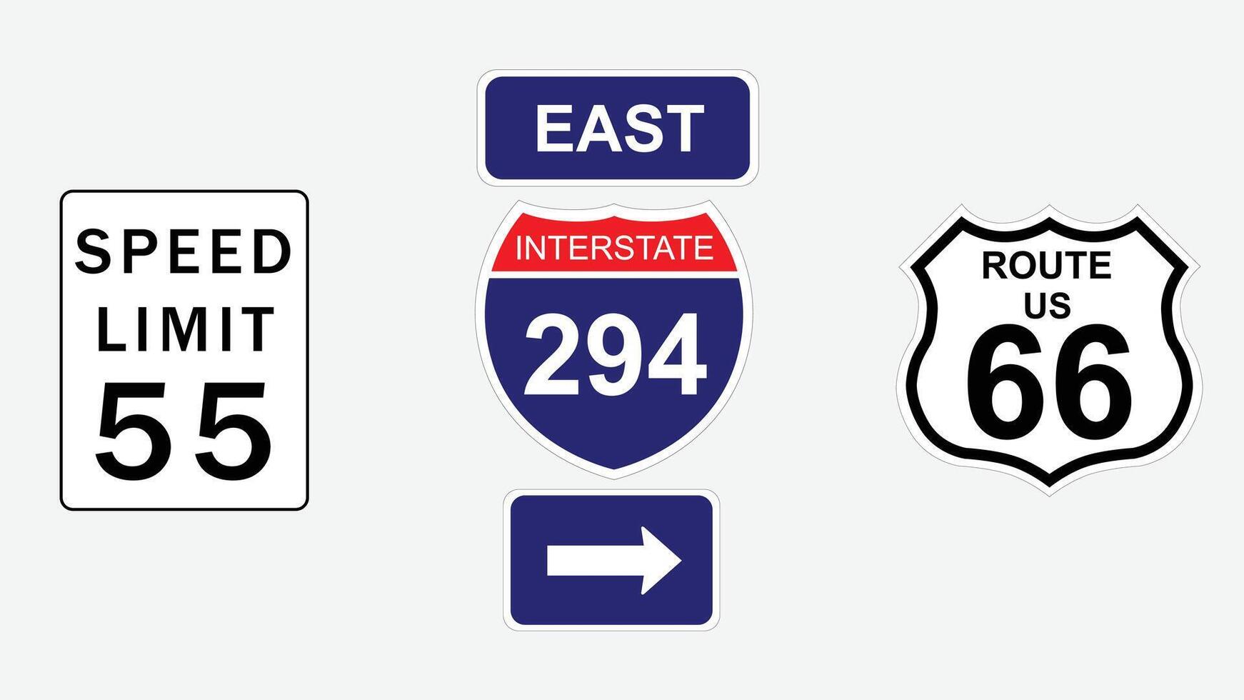 Road signs and traffic lights for USA isolated icons vector