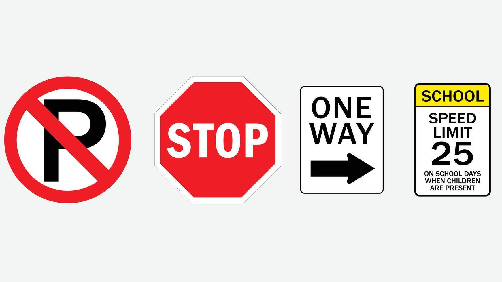 Road signs and traffic lights for USA isolated icons vector