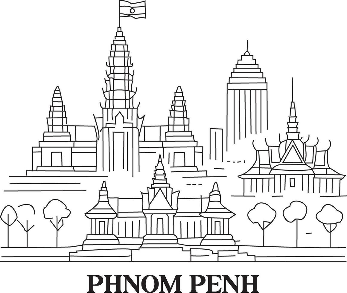 Phnom Penh City Line Draw vector