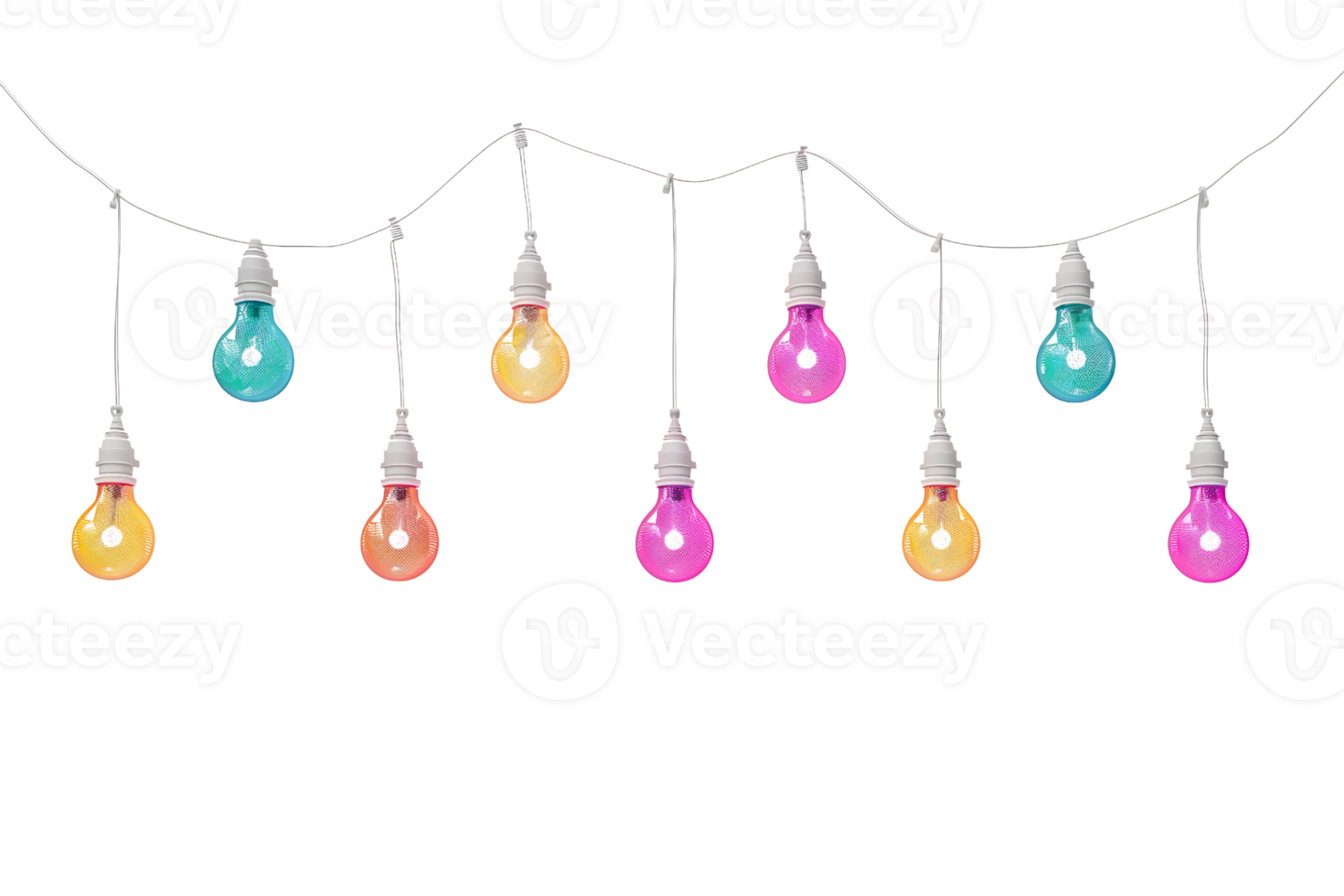 colorful string light hanging on a transparent background png