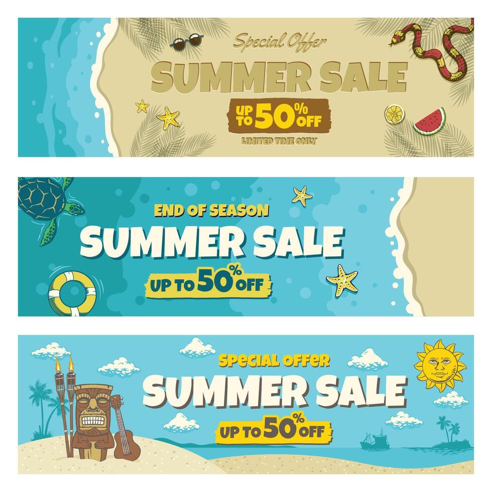 Set of Summer Sale Web Banner Design Template vector