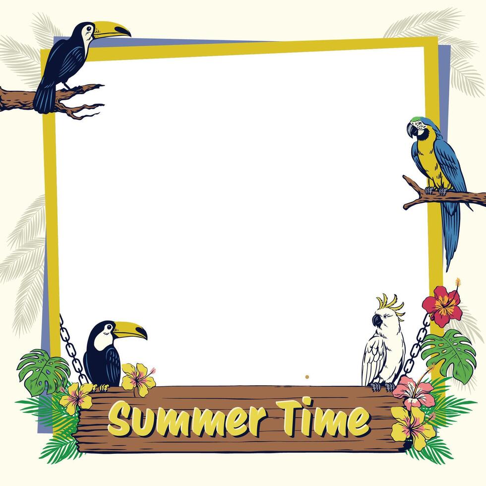 Summer Time Frame Design Concept with Tropical Bird Illustration vector