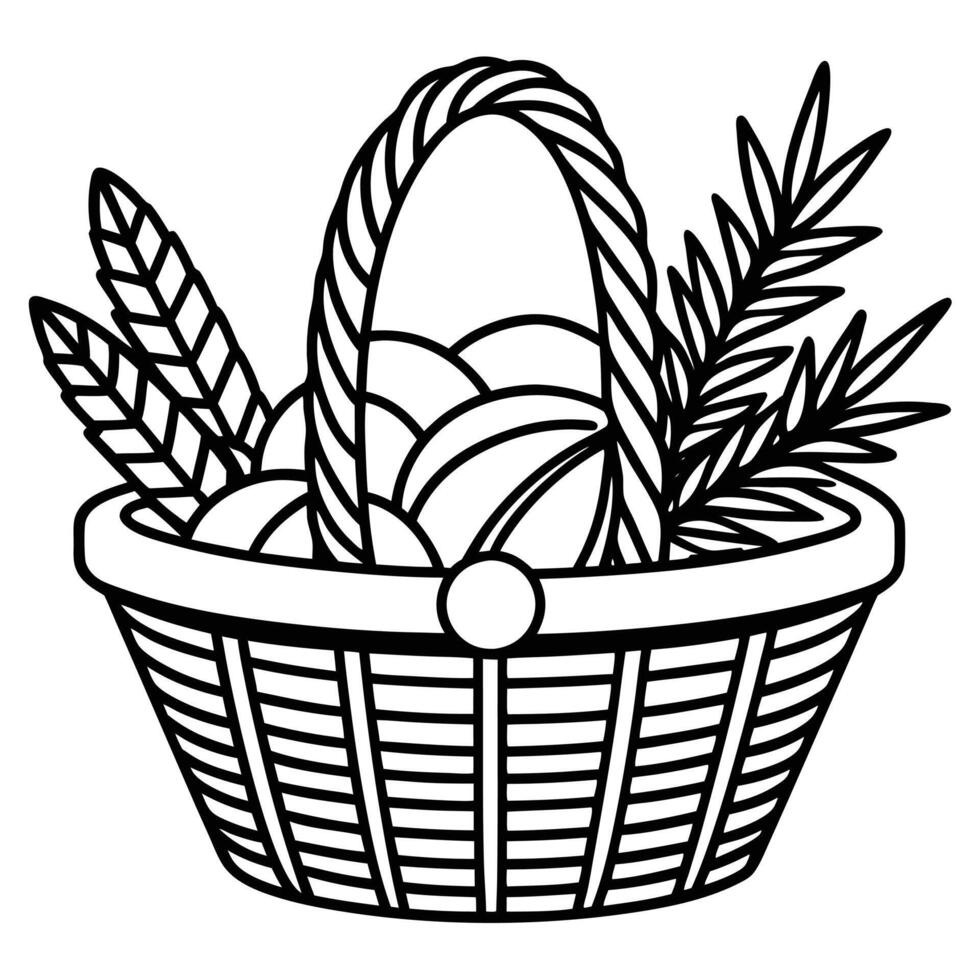 autumn and fall theme, line illustration of harvest basket vector
