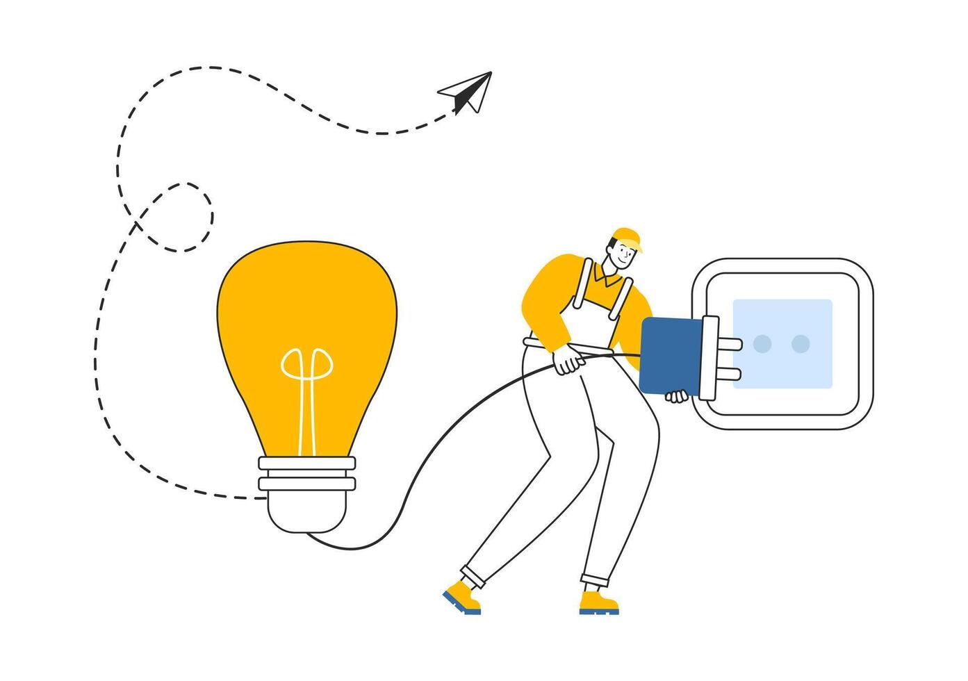 Lighting and Electricity Illustration featuring a Light Bulb, Lamp, and Energy Maintenance Service Panel Cabinet for Technician Electrical Work vector