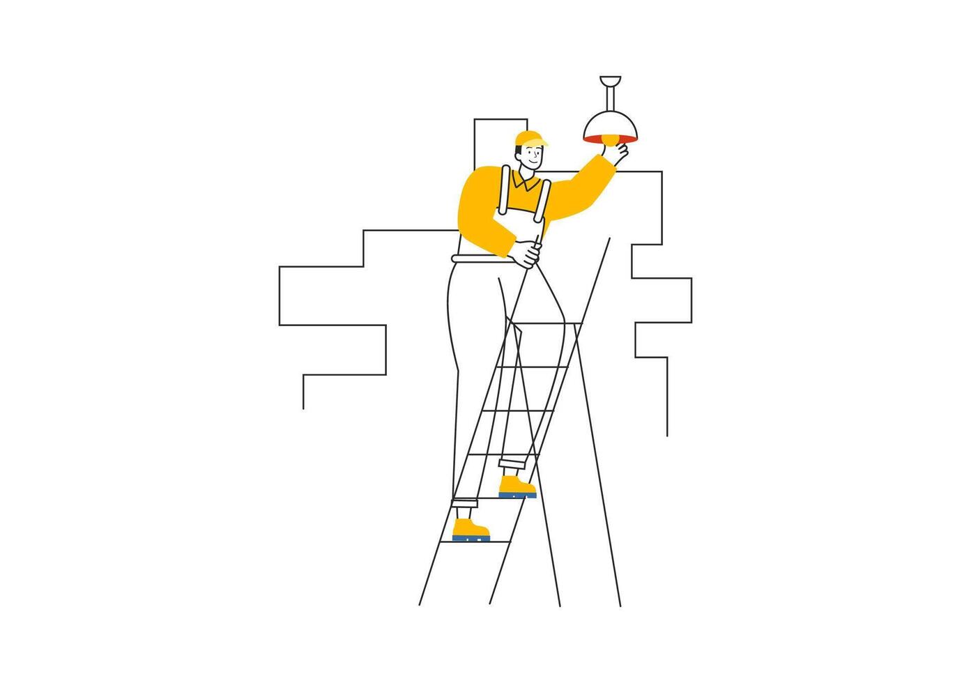 Lighting and Electricity Illustration featuring a Light Bulb, Lamp, and Energy Maintenance Service Panel Cabinet for Technician Electrical Work vector