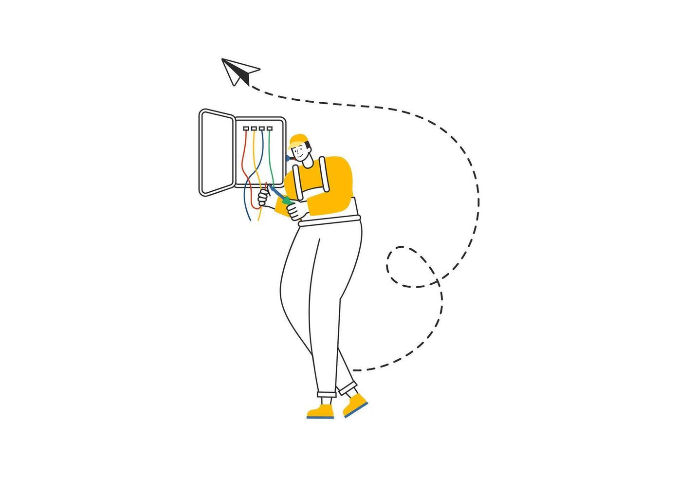 Lighting and Electricity Illustration featuring a Light Bulb, Lamp, and Energy Maintenance Service Panel Cabinet for Technician Electrical Work vector