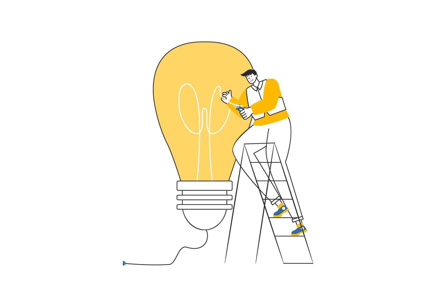 Lighting and Electricity Illustration featuring a Light Bulb, Lamp, and Energy Maintenance Service Panel Cabinet for Technician Electrical Work vector