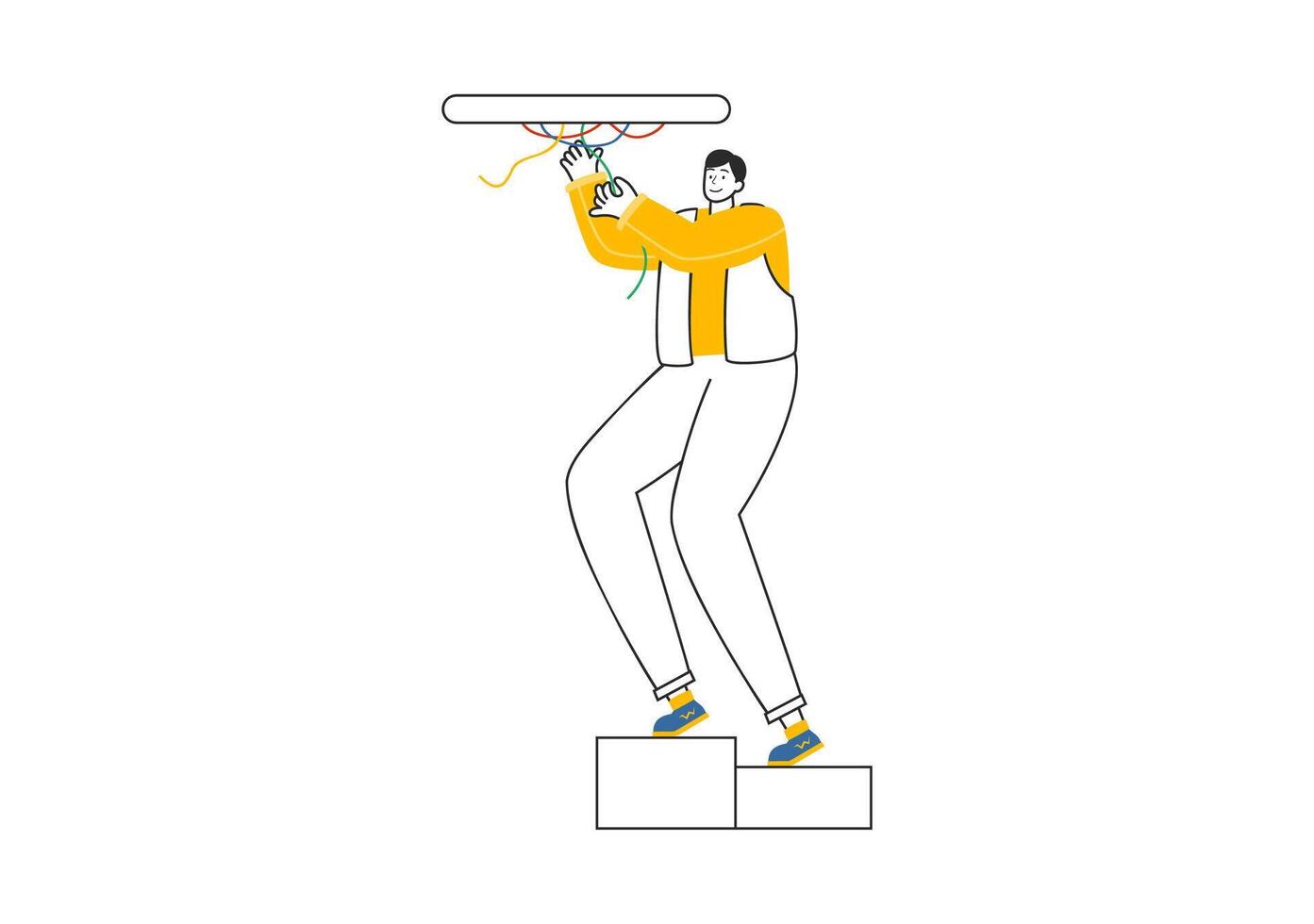 Lighting and Electricity Illustration featuring a Light Bulb, Lamp, and Energy Maintenance Service Panel Cabinet for Technician Electrical Work vector