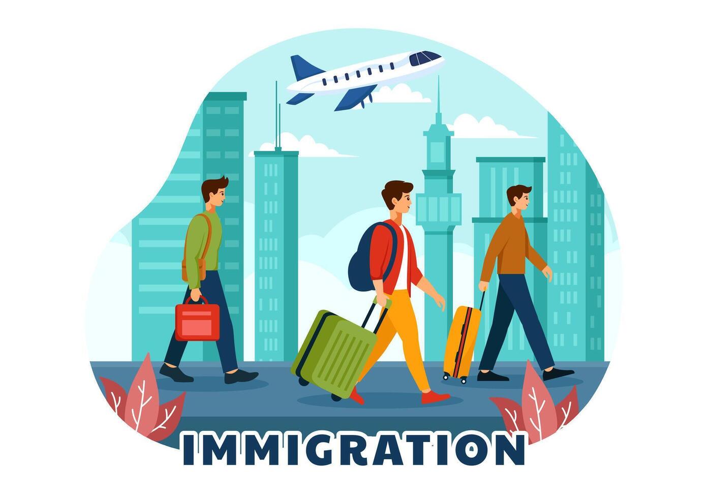 Immigration Illustration, Movement of People with Document Visa and Passport for Relocating to Another Country in a Flat Cartoon Background vector