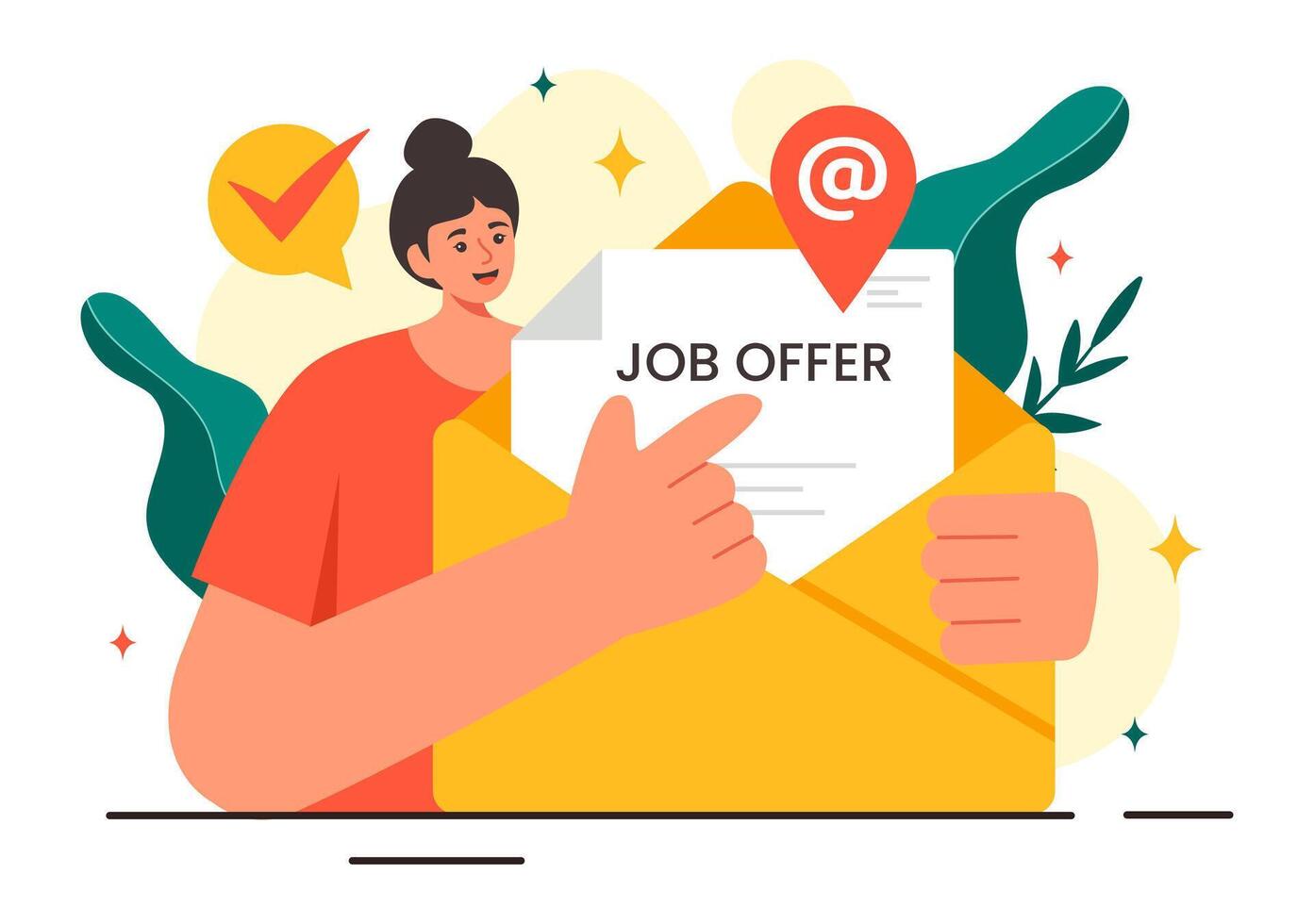 Job Offer Illustration featuring a Businessman, Recruitment Search, Career Start, and Company Vacancy in a Flat Style Cartoon Background vector